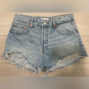 Zara High Waisted Distressed Denim Shorts